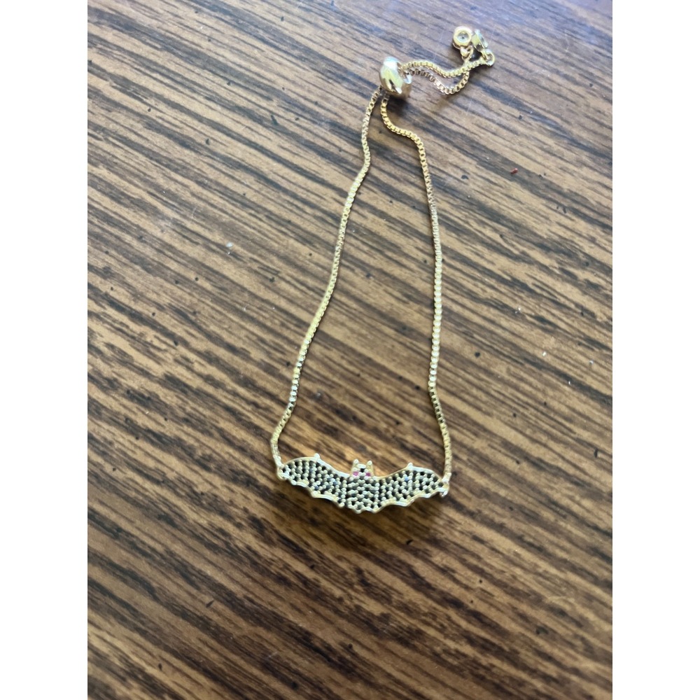 14kt yellow gold plated adjustable lariat Batman Batgirl bracelet rhinestones